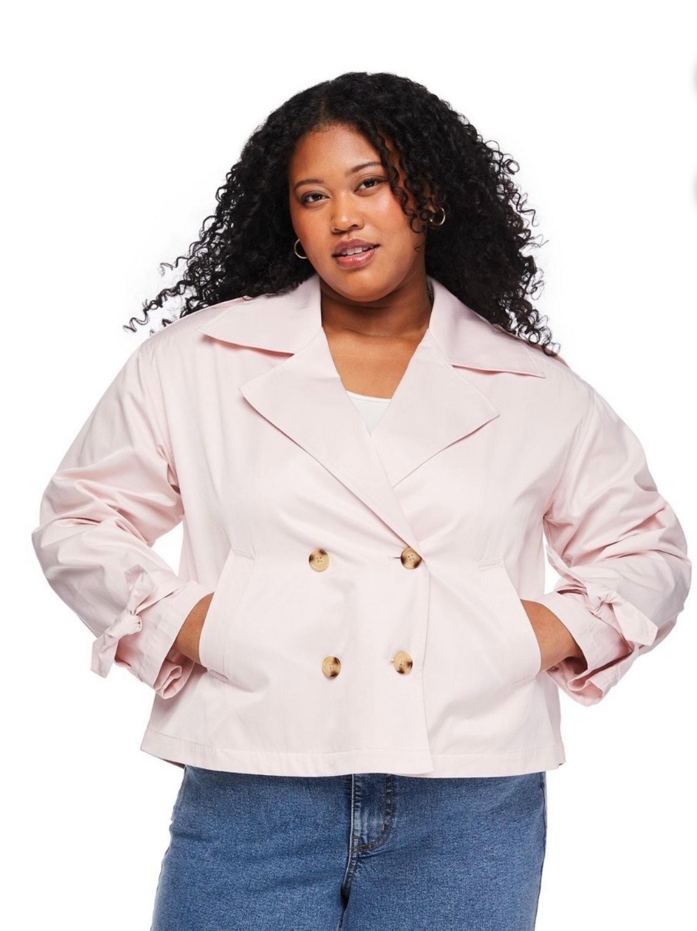 New Lane Bryant Cropped Trench Coat Light Pink Size 2x